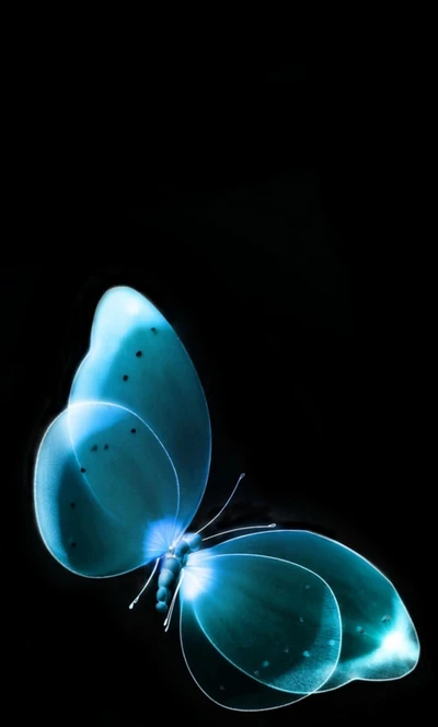 Translucent Blue Butterfly Against a Black Background