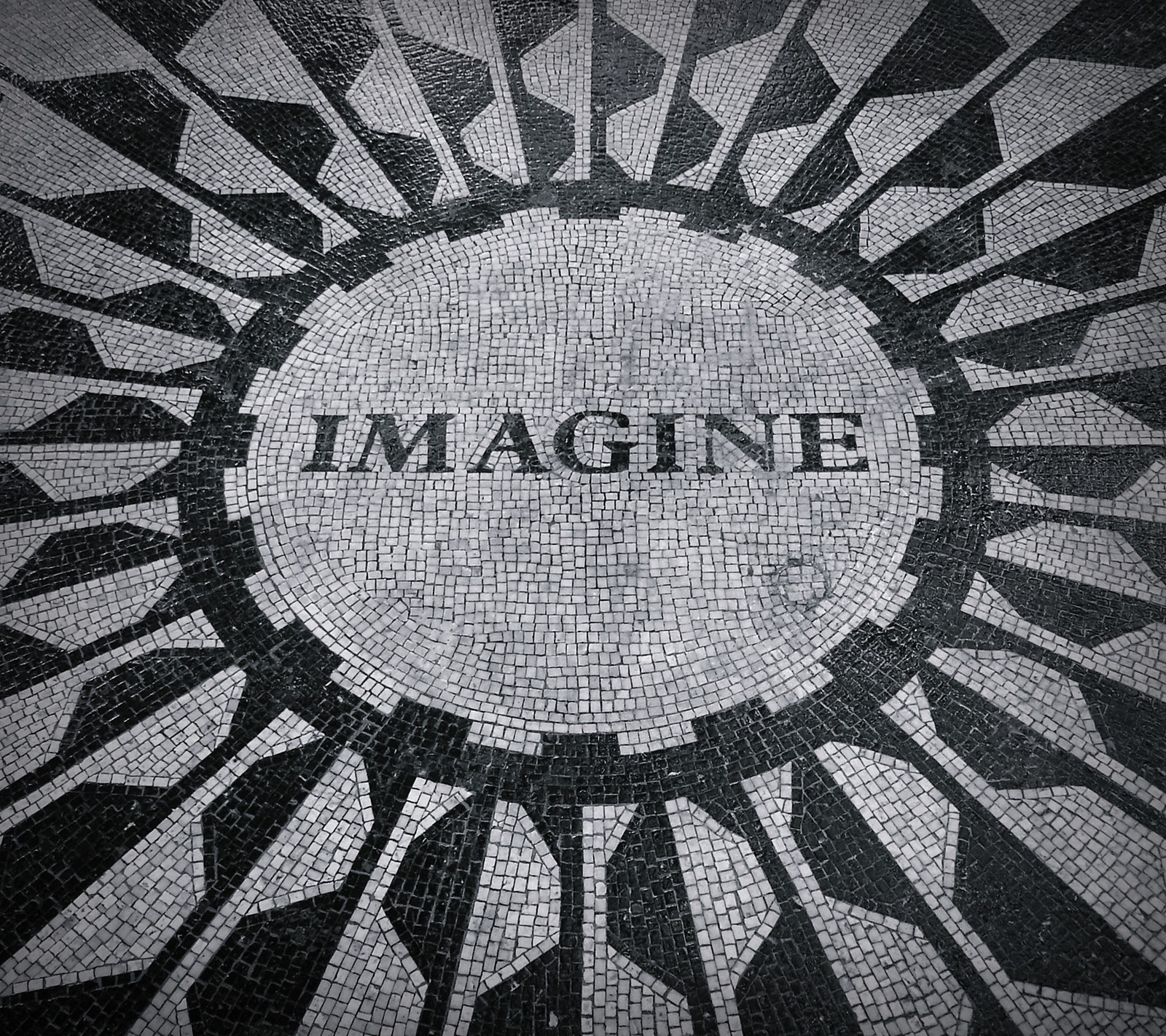 A close up of a mosaic with the word imagine in it (beatles, city, lennon, mosaic, new york)