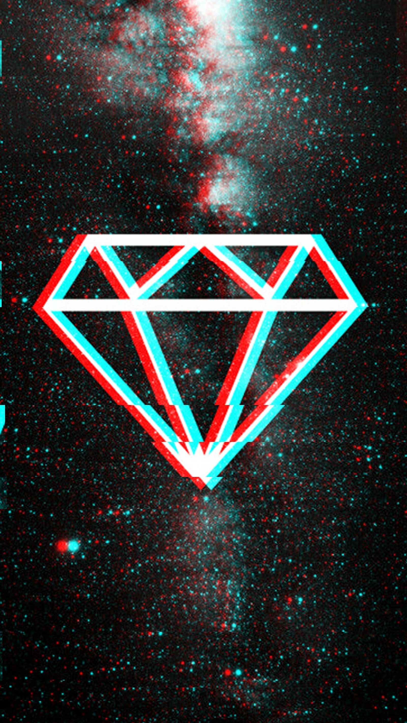 Ein diamant auf schwarzem hintergrund mit roten und blauen lichtern (diamant, galaxie, fehler, logo)