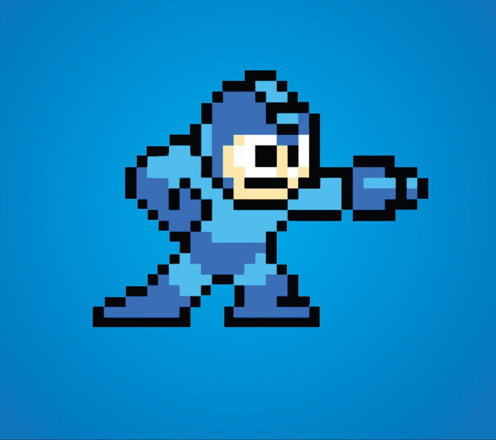 Primer plano de un personaje de estilo pixelado sosteniendo un arma (capcom, mega man, megaman, snes)