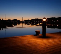 landscape, light, night, pier, sea wallpaper