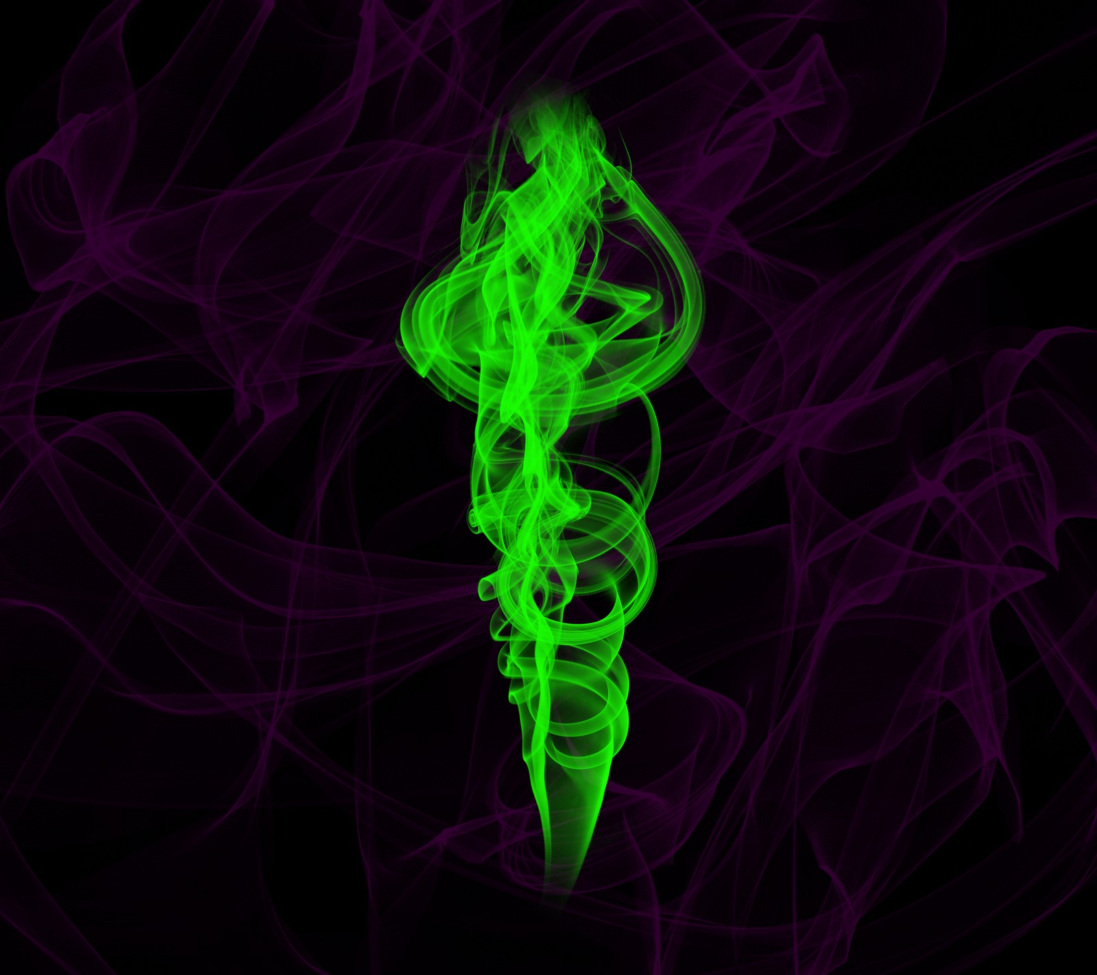 A close up of a green smoke swirl on a black background (design, green, smoke)