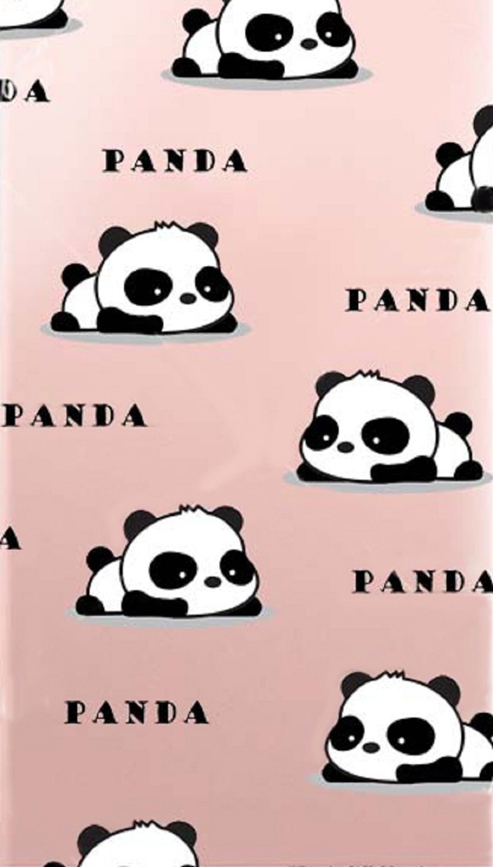 A close up of a panda bear pattern on a pink phone case (cute, panda)