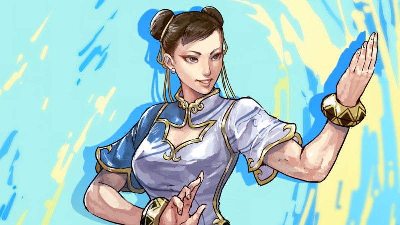 Рисунок женщины в синем платье, держащей руку (чун ли, chun li, искусство, street fighter 6, s56)