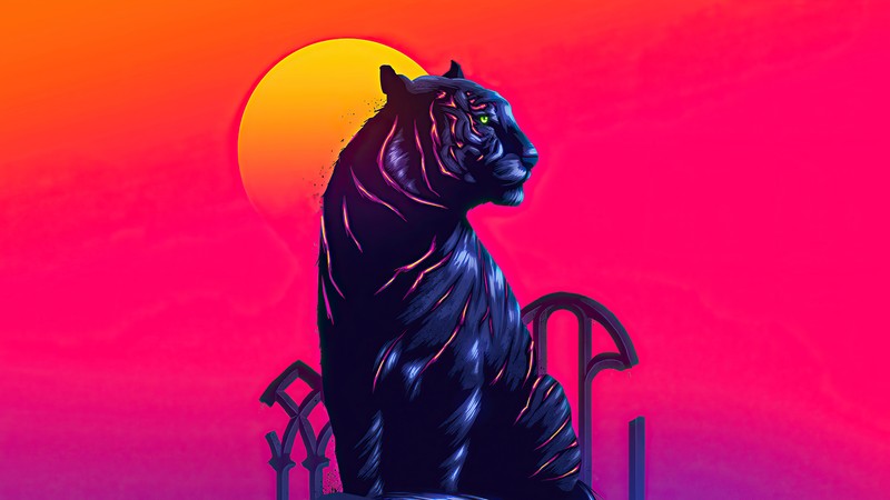 Arafed image of a statue of a tiger sitting on a chair (tiger, animals, digital art)