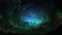 Enchanted Night in a Mystical Forest with Glowing Deer