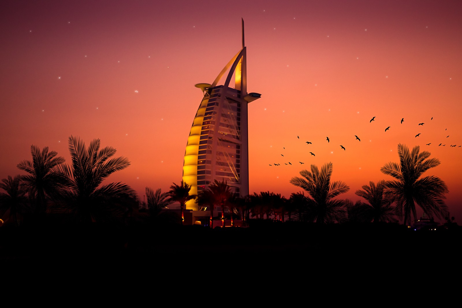 dubai, burj al arab, burj khalifa, atmosphere, afterglow wallpaper