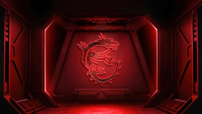 Логотип MSI Dragon в футуристическом красном цифровом пространстве