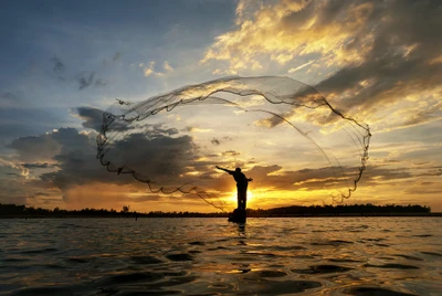 Tranquil Evening Fishing at Sunset