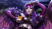 Violetter Krieger: Stylische Anime-Figur mit Cocktail in League of Legends