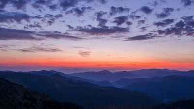 schattenriss, berge, sonnenuntergang, horizont, dämmerung