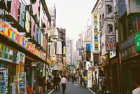 Vibrant Urban Shopping Alley in a Bustling Metropolis