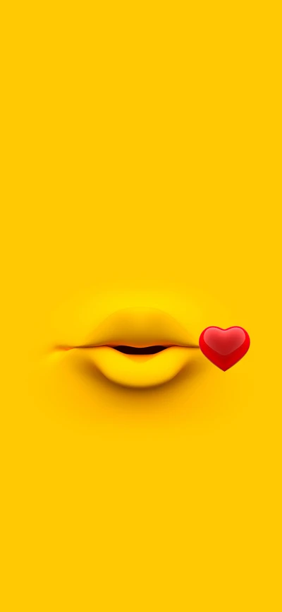 Yellow Background with Abstract Lips and Heart Illusion