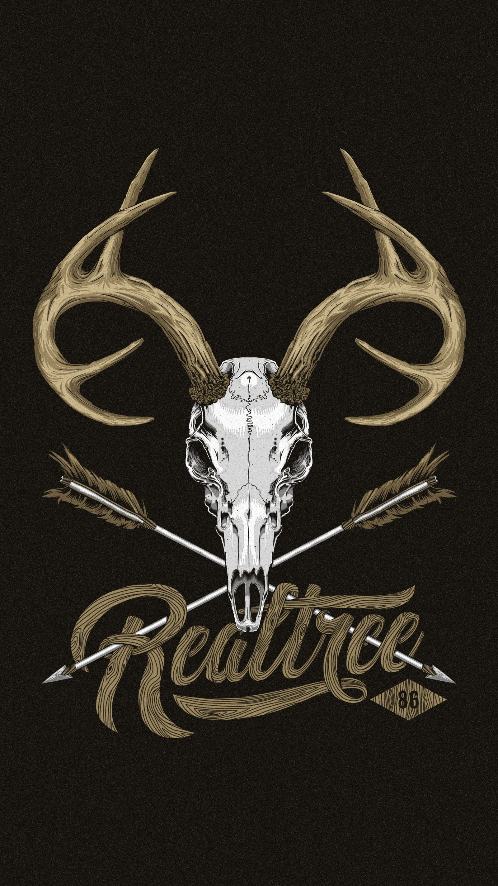 Arafed skull with horns and arrows on a black background (bad, deer, hunter, skull, wallpaper)