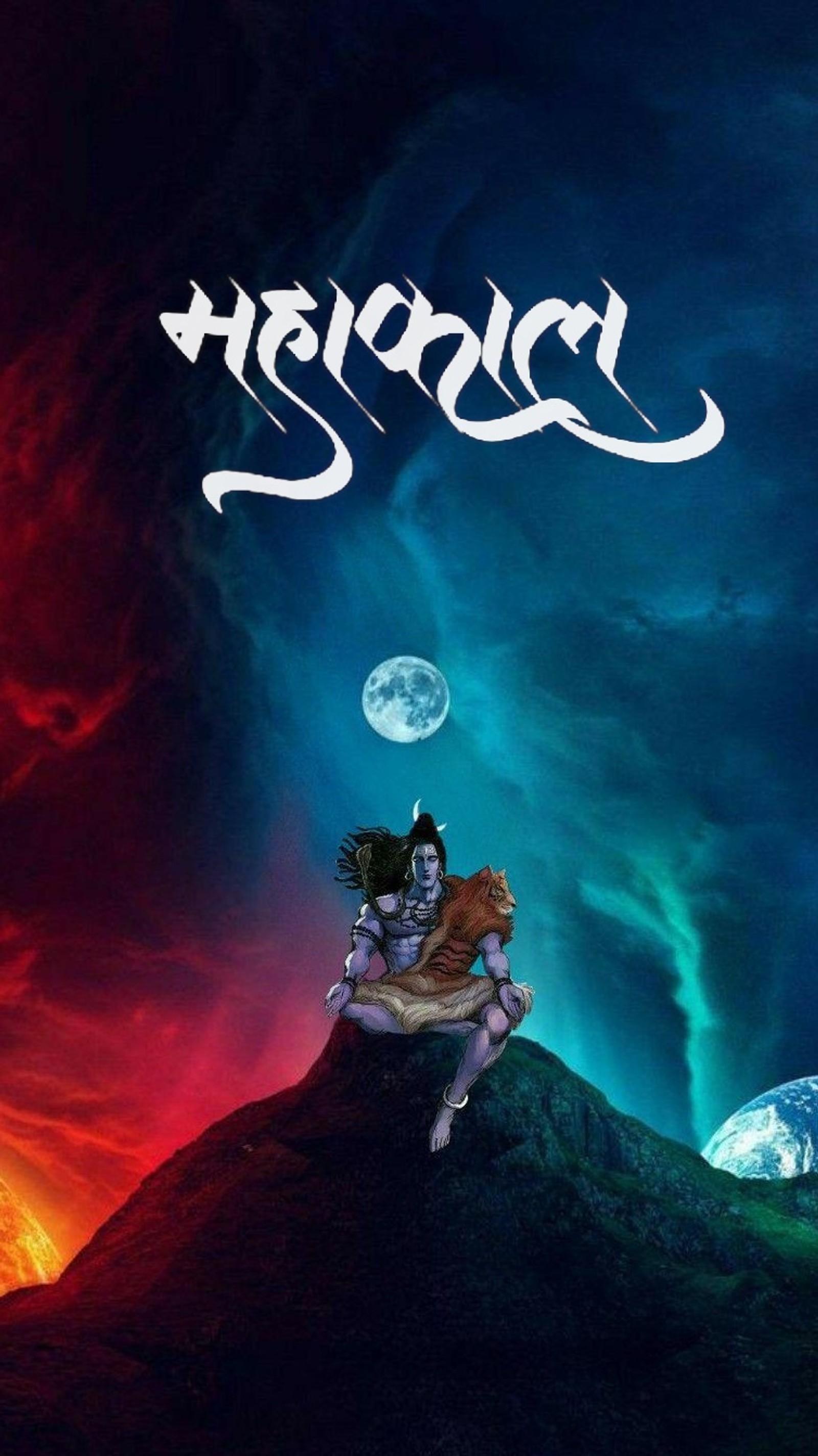 Ein poster eines mannes, der auf einem berg sitzt (bam bam bhole, bholebaba, bholenath, har har mahadev, mahadev)