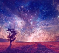 galaxy, sky, space, stars, tree