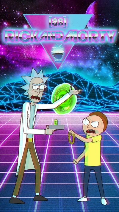 Retro 80s Vibes: Rick and Morty in a Neon Galaxy