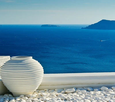 Serene Coastal View with Elegant Vase