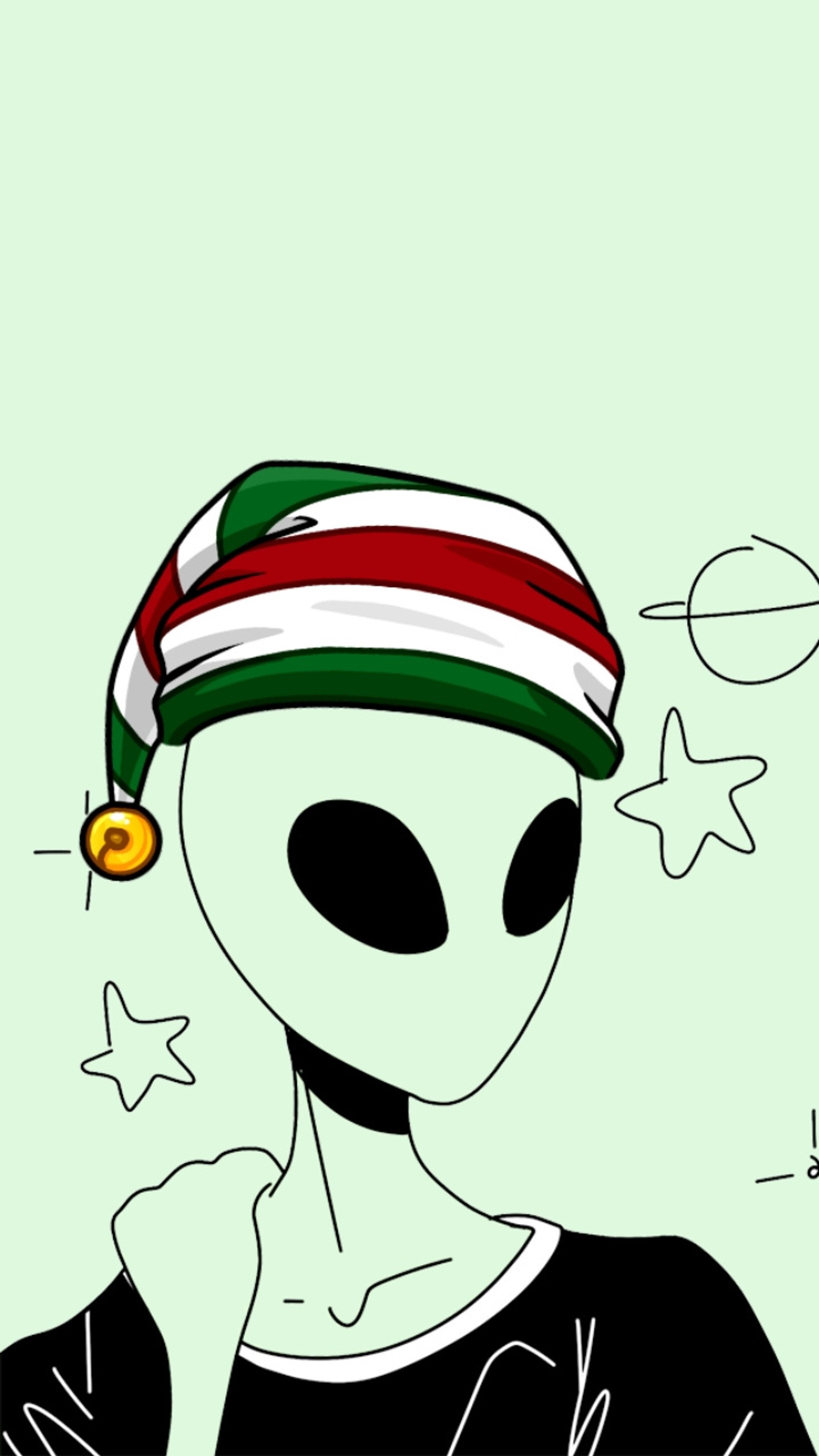 Cartoon of a person with a hat and a cigarette (alien, alienigena, extraterrestres, fondo de navidad, fondo verde)