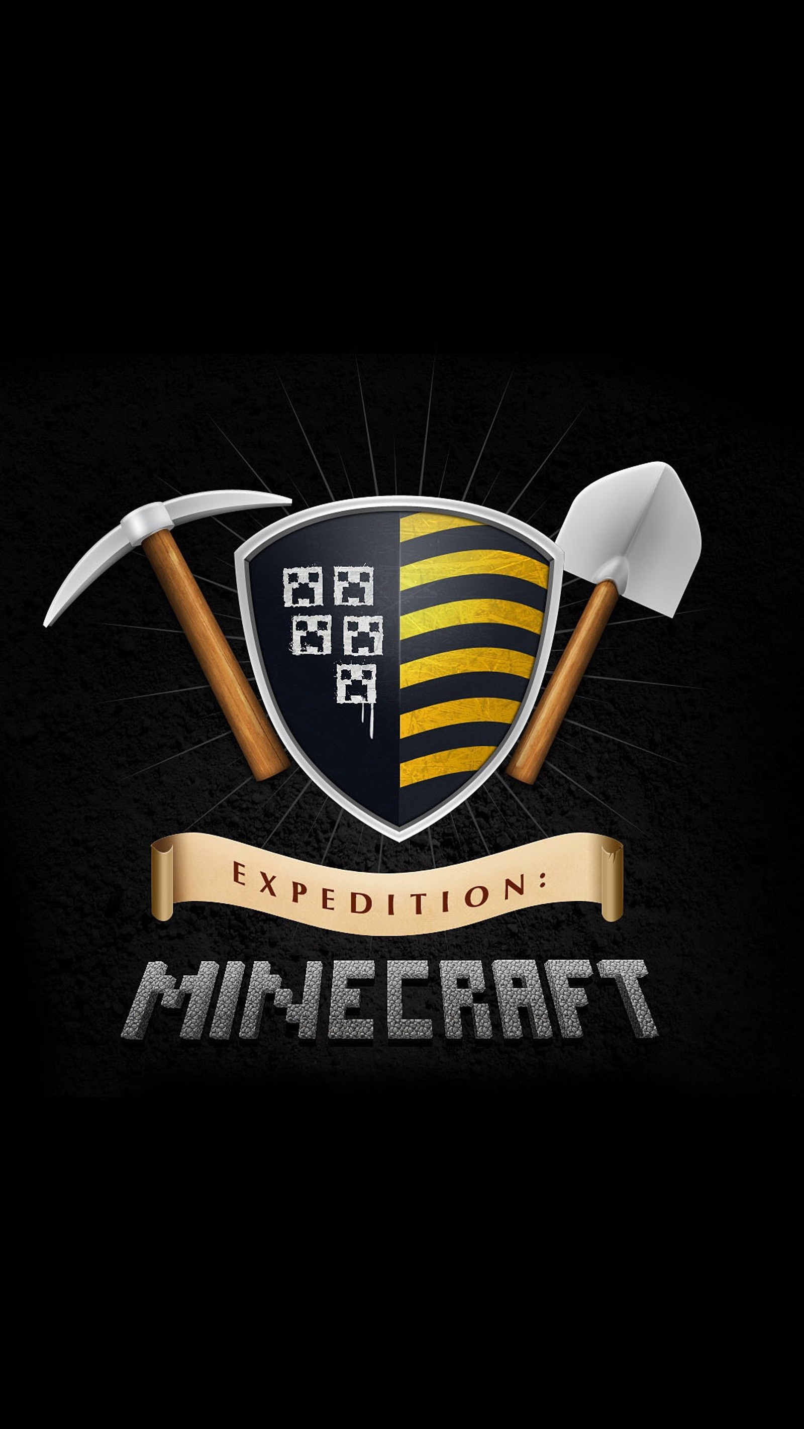 Un primer plano de un escudo con dos hachas y un escudo en él (expedition, minecraft)