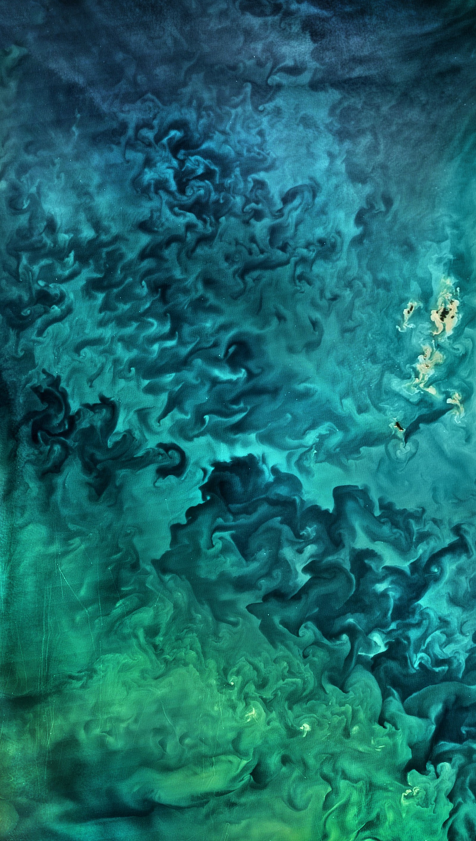 A close up of a painting of a body of water with a person floating in it (2016, best, cool, galaxy, green)