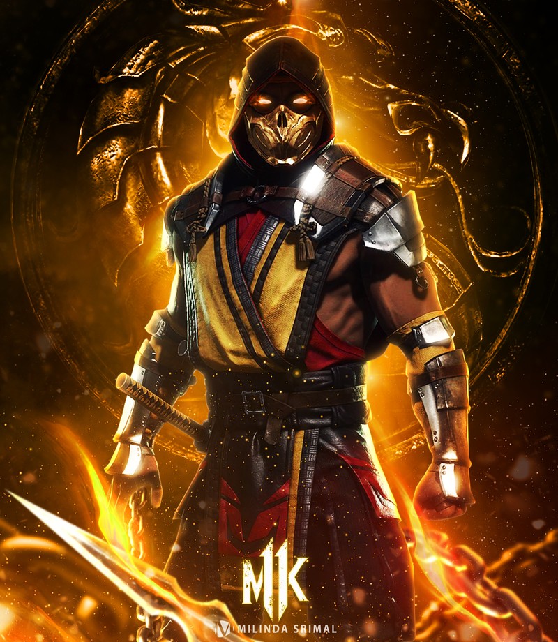 Крупный план человека в костюме с мечом (2021, игра, mortal kombat, фильм, скорпион)