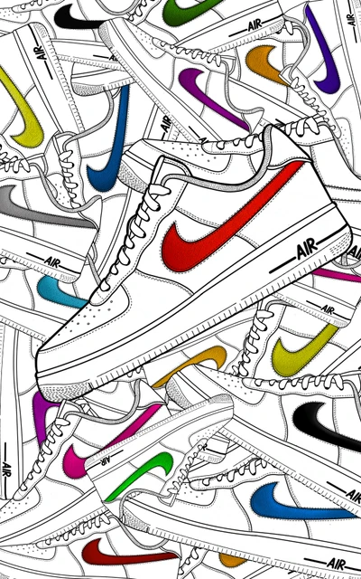 Diseños coloridos de Nike Air Force 1 sobre un fondo plateado