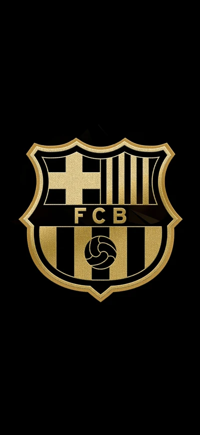 Logotipo dourado do FC Barcelona em fundo preto