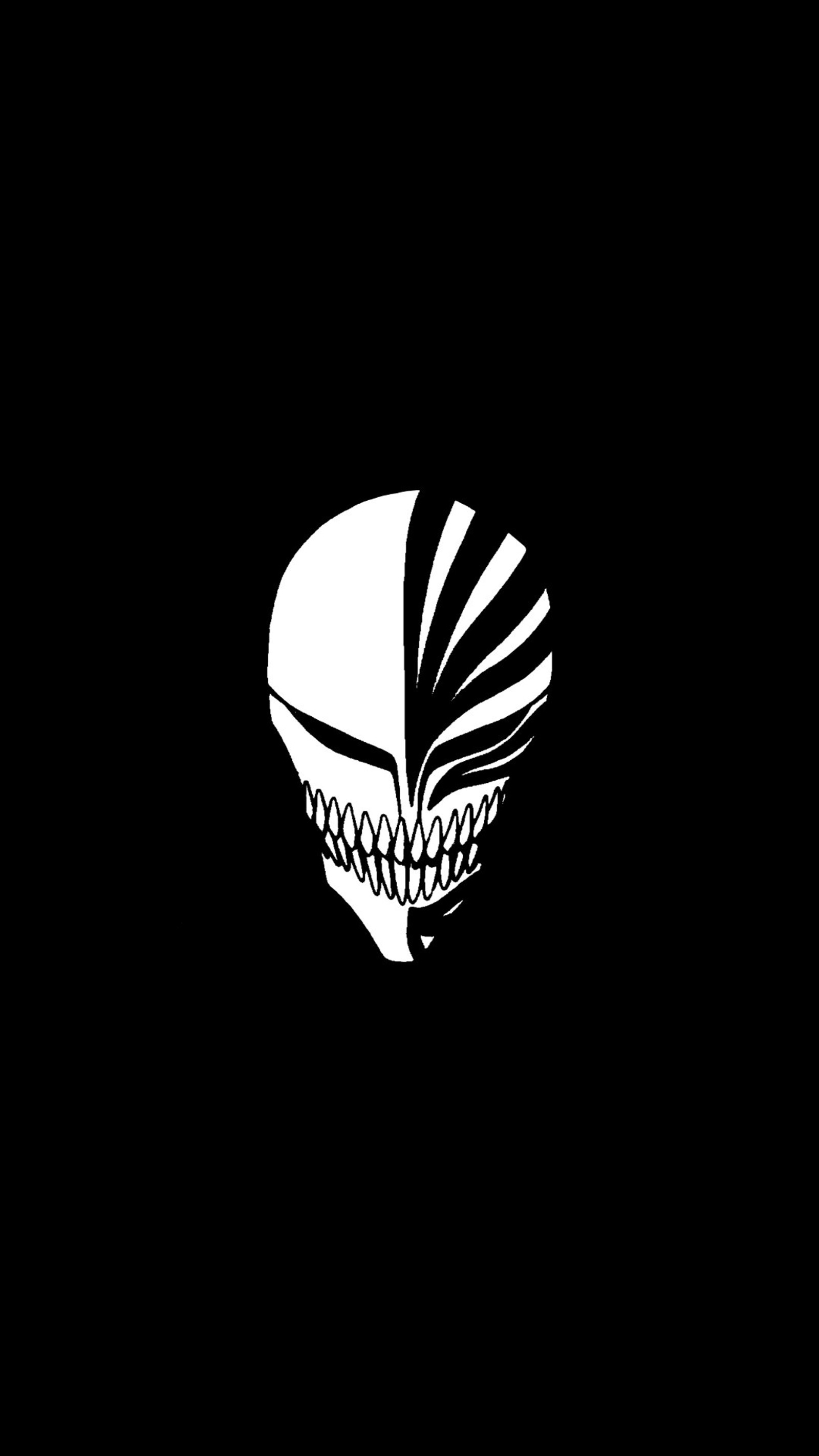 A close up of a black and white image of a skull (bleach ichigo hollow mask, dark death 2024)