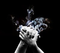 Intertwined Hands Emanating Wisps of Smoke