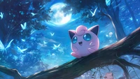 jigglypuff, pokemon, anime, night, forest wallpaper