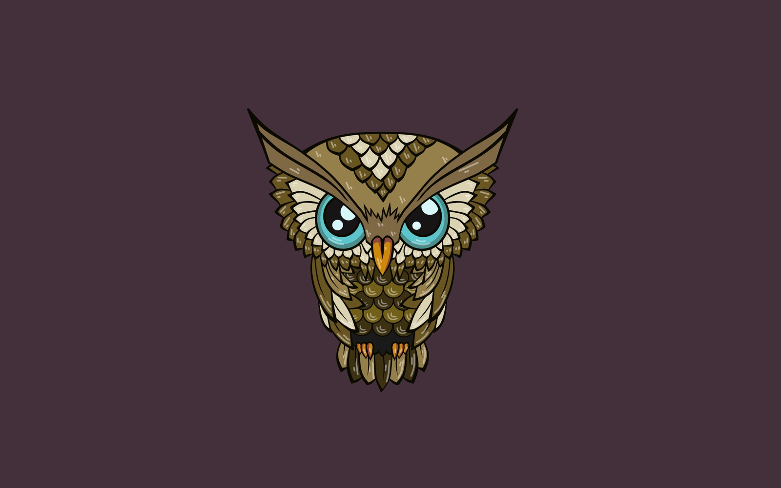 An owl with blue eyes and a brown body (owl, head, illustration, bird of prey, bird)