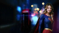 Supergirl: Heroína empoderadora en un paisaje urbano nocturno