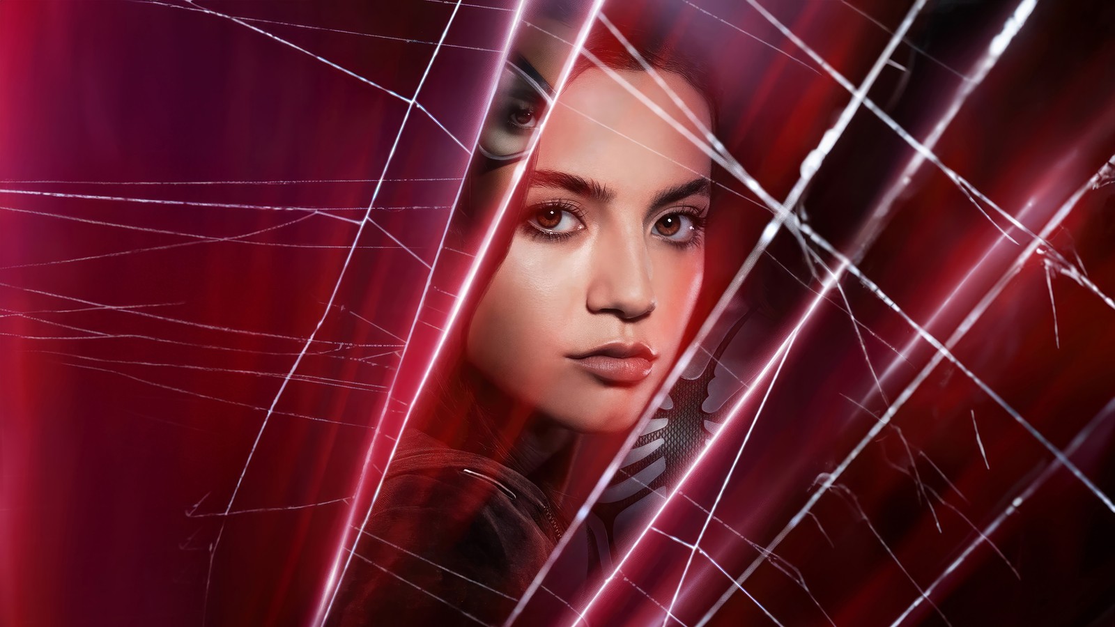 Eine frau mit einem spinnennetz in ihren haaren (madame web, film, marvel, isabela merced)