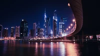 Dubai Nightscape: Skyscrapers and Reflections