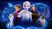 Frozen 2 Movie Poster Featuring Elsa, Anna, Olaf, Kristoff, and Sven