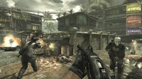 Combate multijugador intenso en un entorno urbano devastado por la guerra de Call of Duty: Modern Warfare.