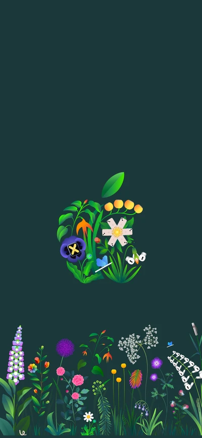 Colorful Apple Surrounded by Vibrant Flora