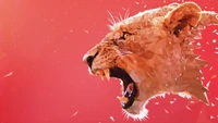 lion, lioness, roar, abstract wallpaper