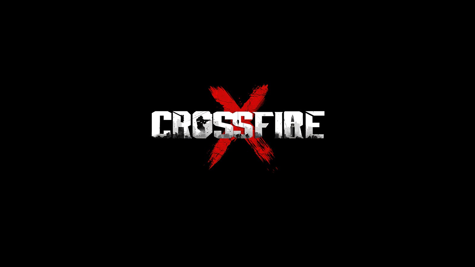 A black background with a red crossfire logo on it (crossfirex, video game, crossfire x, logo)