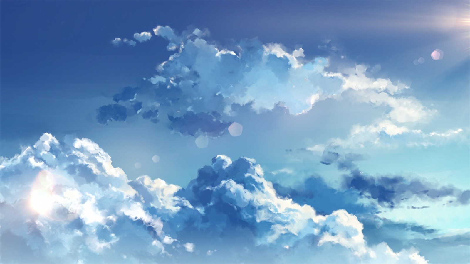 Il y a une image d'un ciel avec des nuages et le soleil (nuage, anime, atmosphère, azur, bleu)