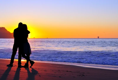 pareja, horizonte, playa, mar, océano