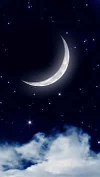 Crescent Moon Illuminating a Starry Night Sky