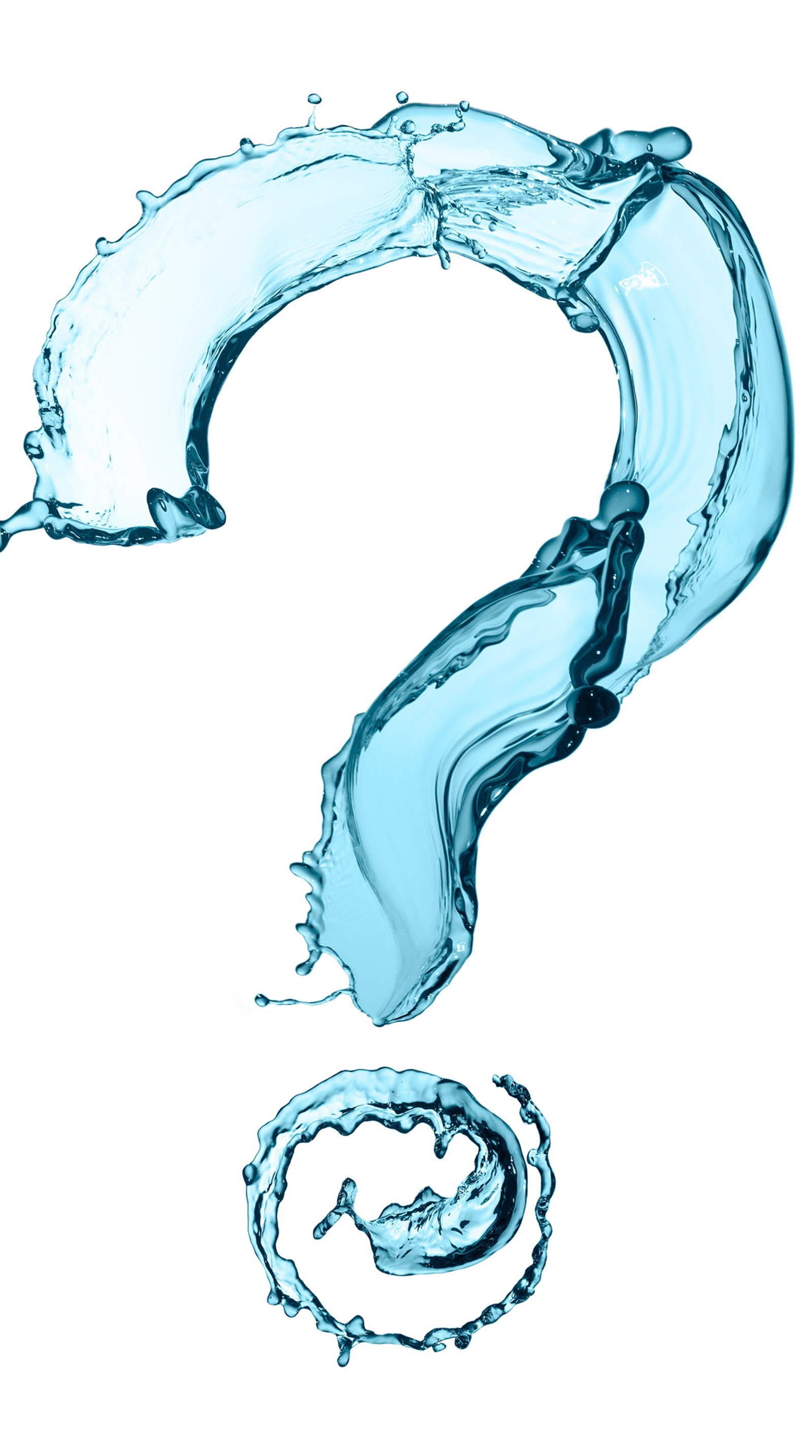 A close up of a blue water question mark with a white background (creative, water)