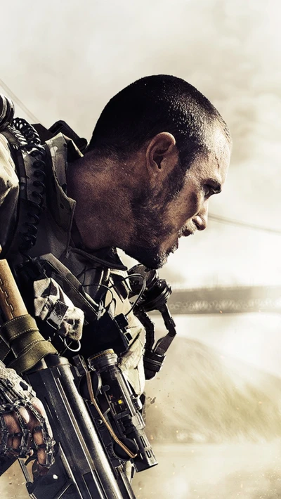 Soldado intenso pronto para a batalha em Call of Duty