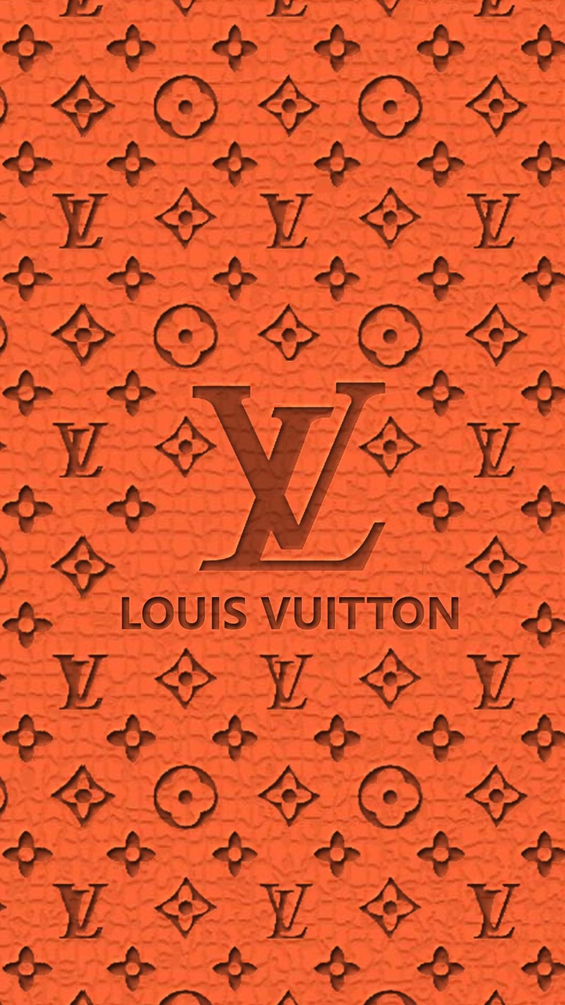 Крупный план узора louis vuitton на оранжевом фоне (луи, вuitton, vuitton)