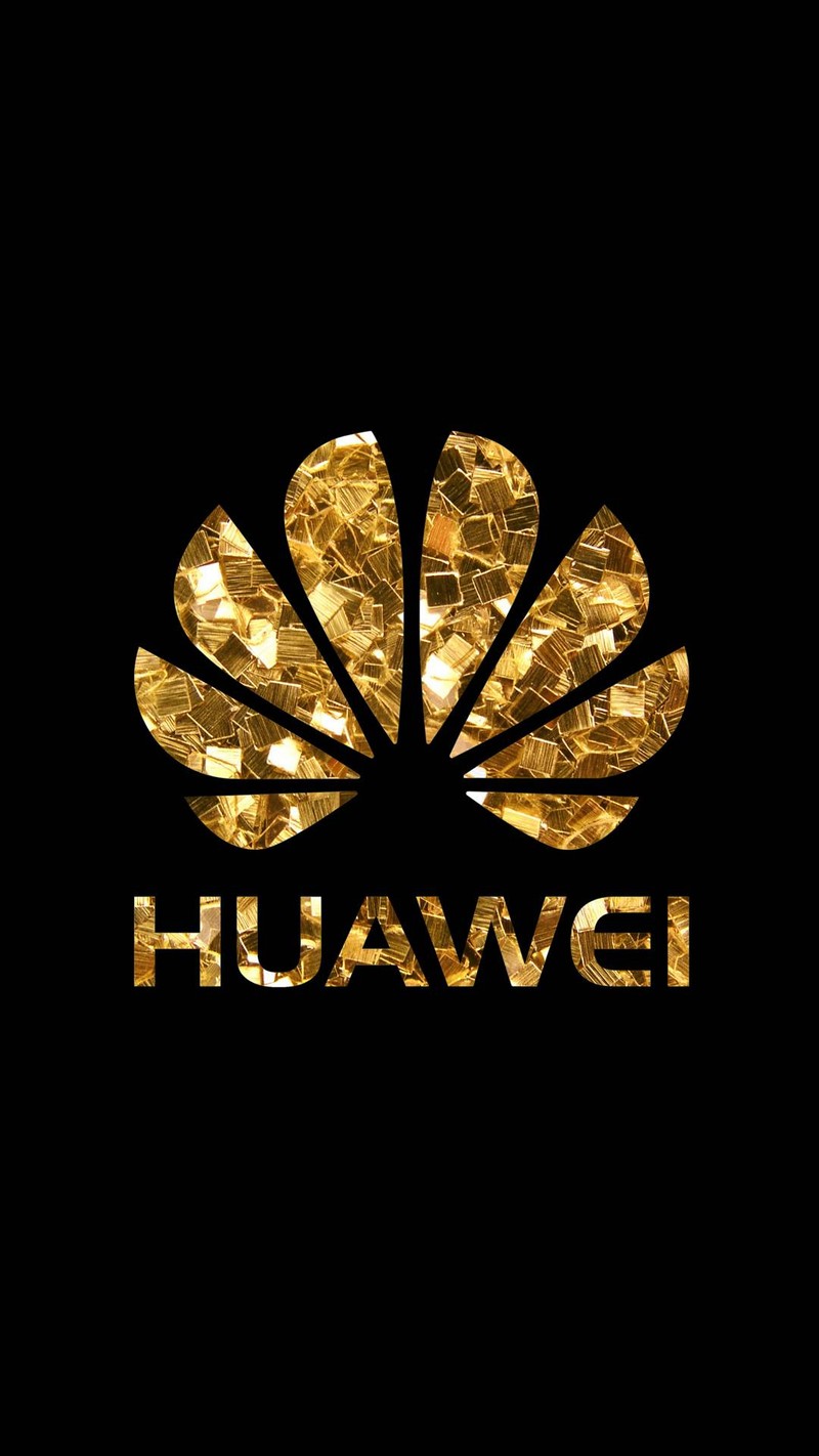 Крупный план золотого логотипа на черном фоне (абстракция, золото, huawei)