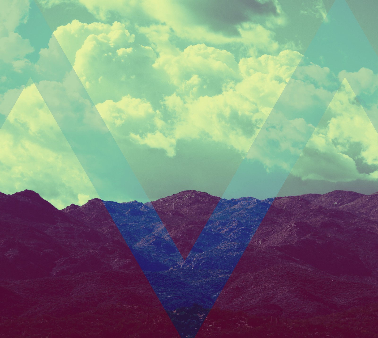 There is a picture of a mountain with a v on it (hipster, mountains, nature, triangles, vintage)