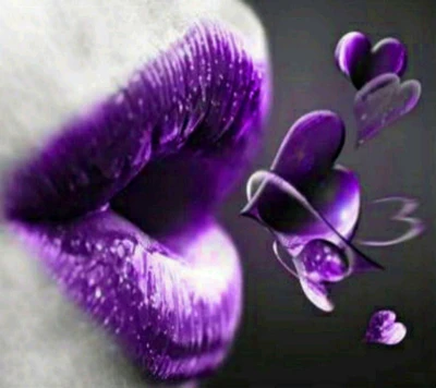 Purple Lips with Floating Hearts