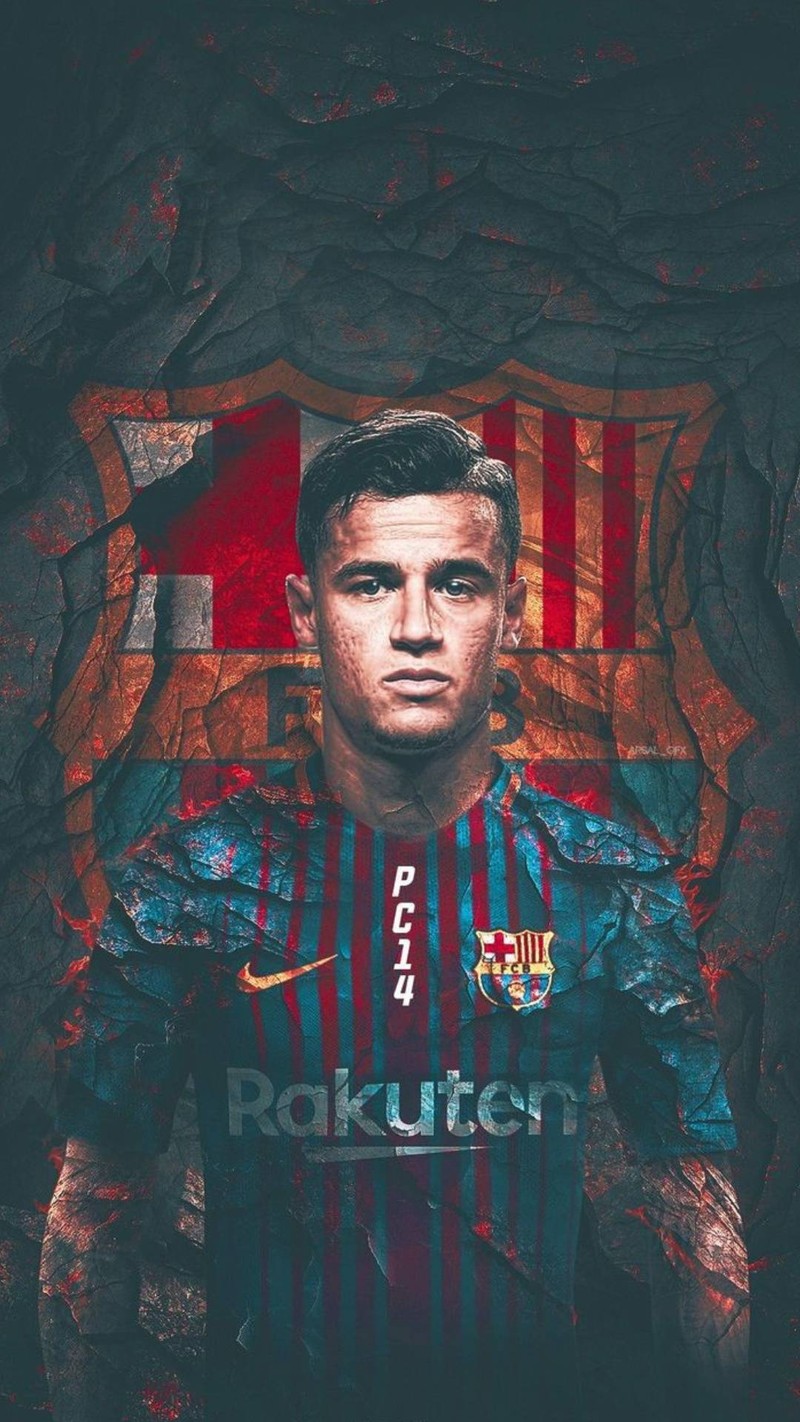 Мужчина в синей и красной рубашке стоит перед каменной стеной (coutinho barcelona, обои с кутиньо)